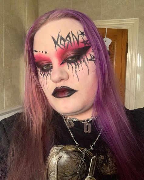 💀Seeing @korn_official tonight @scarboroughoat I’m so so excited!!!!💀 #korn #kornfans #music #metalhead #numetal #rednakeup #makeupartist #redmakeup #goth #gothic #emo #alt #alternative #spooky #concert #makeupaddict #makeup #alt #alternative #hottopic #mallgoth #mallgothaesthetic #emo #redmakeuplook #wateractivatedliners Metalhead Makeup, Mallgoth Aesthetic, Band Makeup, Korn Band, Red Makeup Looks, Gothic Emo, Red Makeup, Crazy Makeup, Clown Makeup