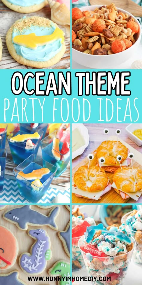 Put together an amazing under the sea birthday with these recipe ideas for cute ocean themed party food for kids. Ariel Birthday Party Food Snacks, Swimming Party Food Ideas, Sea Animal Food Ideas, Fish Theme Snacks, Pool Themed Food, Water Party Food Ideas, Ocean Themed Finger Foods, Ocean Theme Pool Party, Water Theme Snacks