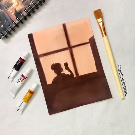 Easy Brown Painting Ideas, Shadow Painting Ideas On Canvas, How To Paint Shadows In Acrylic, Simple Acrylic Paintings On Paper, Waterpaint Ideas Aesthetic, Brown Aesthetic Painting, Shadow Painting Ideas, Brown Painting Ideas, One Color Art