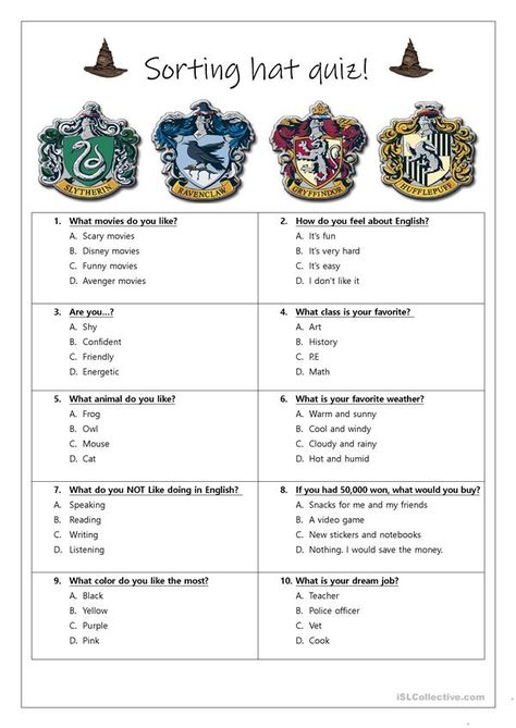 Sorting Hat Activity Harry Potter, Harry Potter Class Activities, Harry Potter Classroom Activities, Sorting Hat Game, Harry Potter Games For Kids, Diy Harry Potter Birthday, Harry Potter English, Harry Potter Sorting Hat Quiz, Sorting Hat Harry Potter