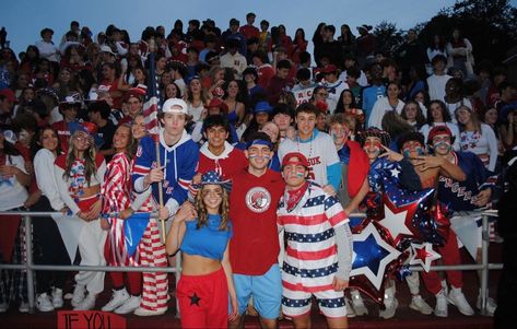 football student section usa theme Usa Fb Theme, Usa Night Football Game, Usa Student Section Theme, Student Section Themes High School, Usa Fnl Theme, Football Game Theme Ideas, Usa Themed Football Game, Usa Party Outfit, Football Game Themes Student Section