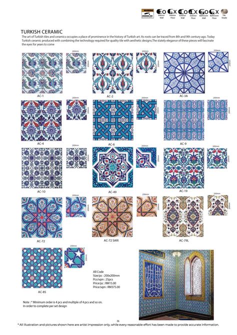 Turkish Ceramic - Malaysia Manufactured Tiles & Mosaic Turkish Tiles Pattern Design, Tile Hacks, Pattern Hijab, Turkish Interior, Tile Flower, Ottoman Architecture, Persian Restaurant, Turkish Architecture, Turkey Project