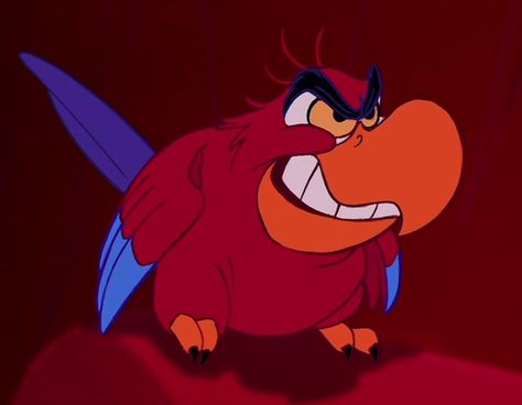 Iago is the secondary antagonist in Disney's 1992 animated feature film, Aladdin. He is a sarcastic, loud-mouthed parrot that served as Jafar's henchman during the latter's attempt to rule Agrabah. Iago's primary obsessions are riches and fame, which—coupled with his disdain for the Sultan's crackers—motivated his villainous deeds. Iago's role expanded significantly over the course of the saga, the most notable example being the 1994 direct-to-video sequel The Return of Jafar, in which Iago... Iago Aladdin, Aladin Disney, Disney Princess Enchanted Tales, The Return Of Jafar, Hero Concept, Disney Heroes, Disney Sidekicks, Disney Pixar Characters, Disney Paintings