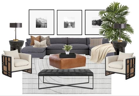 Modern Living Room Dark Grey Couch, Grey Couch Styling Modern, Top Living Room Designs, Gray Black Neutral Living Room, How To Style Living Room With Dark Grey Couch, Gunmetal Couch Living Rooms, Living Room Mood Board Gray Couch, Grey Couch Home Decor, Modern Living Room With Dark Grey Couch