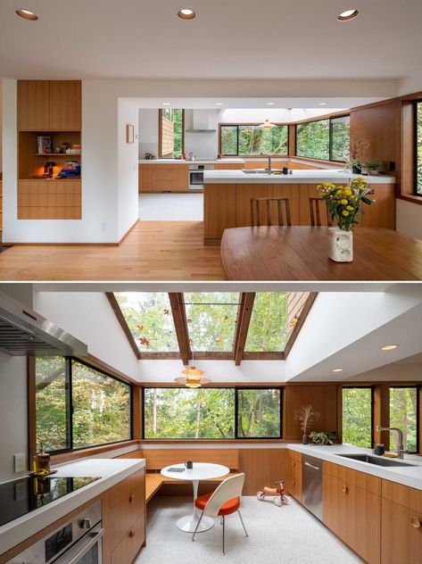 Frame Wall Layout, Shed Architecture, Mcm Kitchen, 70s House, 1970s Home, Dark Wood Cabinets, Mercer Island, Interior Remodel, Kitchen Bathroom Remodel