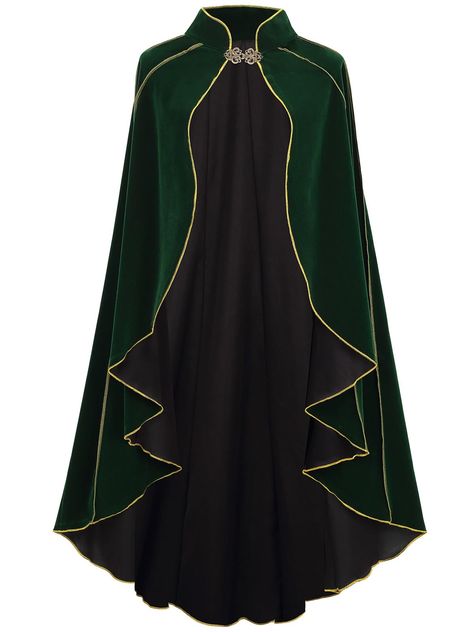 PRICES MAY VARY. Material: The vintage cape made from high quality crushed Velvet fabric, can give you a warm, airy feel. Neck clasp in bronze metal. Size: Total length 43.3 inches (about to reach the calf). Color: Available in Green,Brown and Black color. Feature: This Adult Medieval Cloak has a stand-up collar and metal clasp at the neck, with gold trims around the edge and all over the cape. Cosplay: Can be worn as Medieval Costume, Renaissance Cloak, Witch Cape, Halloween costume, Queen Robe Green Velvet Robe, One Shoulder Cape Medieval, Medieval Hooded Cloak, Mens Capes Cloaks, Short Cloak With Hood, Ren Faire Archer Costume, Women Dragon Costume, Ren Faire Cloak, Wizard Robes Art