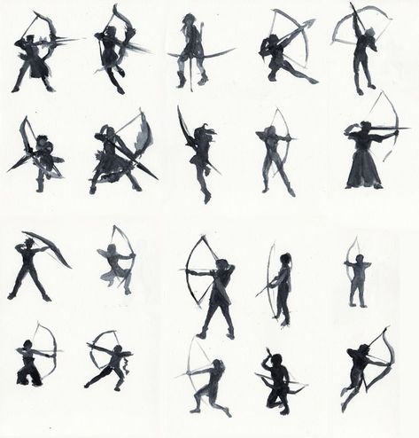 Couples Archery Tattoo, Archery Drawing Easy, Bow Poses References, Bow Reference Pose, Archery Poses Drawing, Bow And Arrow Poses Reference, Archery Silhouette, Archery Art, Archery Tattoo