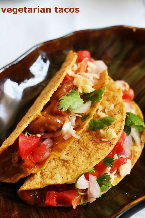 vegetarian tacos recipe Tacos Recipes Vegetarian Indian, Indian Taco Recipes, Taco Dinner Recipes, Veg Tacos, Easy Tacos, Veggie Sandwiches, Taco Recipes Mexican, Vegetarian Tacos Recipes, Vegetable Tacos