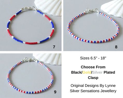 Red White & Blue Beads Jubilee Bracelet / Anklet / Necklace - Flag Colours Blue Beads Bracelet, Blue Beaded Bracelets, Flag Colors, Beads Bracelet, Blue Beads, Red White Blue, Team Colors, Anklets, Bead Work