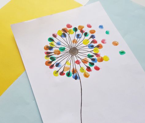 Kids Craft – Dandelion Finger Print Wall Art Fingerprint Art Kids, Wall Art Drawing, Fingerprint Crafts, Dandelion Wall Art, Fingerprint Art, Dandelion Art, Finger Art, Handprint Crafts, Handprint Art