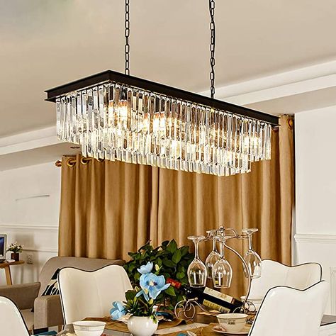 Rectangular Modern K9 Crystal Chandeliers Lighting Pendant Ceiling Lights Rectangle Chandelier Lamp Fixture 8-Lights for Dining Room Kitchen L33.5 Inch - - AmazonSmile Chandeliers Lighting, Rectangular Chandelier, Crystal Chandelier Lighting, Lighting Pendant, Rectangle Chandelier, Luxury Chandelier, Crystal Chandeliers, Beautiful Chandelier, Linear Chandelier