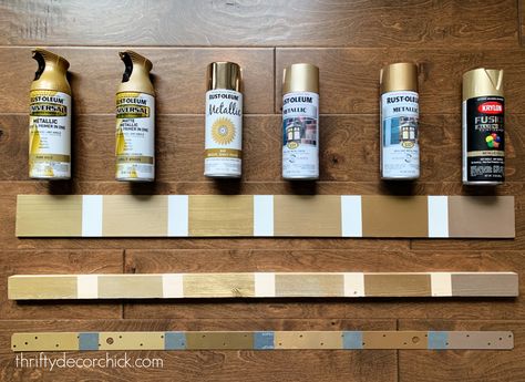 Testing brass and gold spray paint Antique Bronze Spray Paint, Spray Paint Colors For Metal, Behr Champagne Gold Spray Paint, Best Gold Spray Paint For Hardware, Antique Gold Spray Paint Diy, Best Antique Gold Spray Paint, Diy Antique Brass Finish, Gold Paint For Wood, Brushed Gold Spray Paint