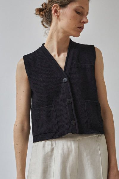 CORDERA Cotton Waistcoat in Black Knitted Waistcoat, Beautiful Clothes, Knit Vest, Black Knit, Vest Dress, Beautiful Outfits, Sweater Outfits, Ribbed Knit, Knitted Fabric