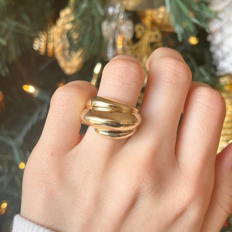 14KT Yellow Gold Polished Ribbed Design Wide Cigar Band Ring | Etsy Large Gold Rings For Women, Staple Earrings, Saint Jewelry, Gold Rings Fashion, Gold Statement Ring, Gold Rings Jewelry, Dome Ring, Rings Fashion, White Gold Bracelet