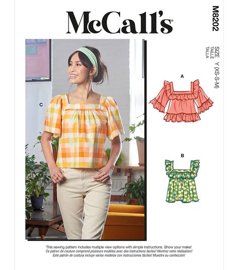 Misses' TopsCategory: ApparelsPattern Type: Top / VestBrand: McCallSize: XSM SML MED and LRG XLG XXL - sewing projects Fitted Top Pattern, New Look Patterns, Crop Top Pattern, Mccalls Sewing Patterns, Top Sewing Pattern, Vogue Patterns, Square Neck Top, Womens Sewing Patterns, Easy Sewing Patterns