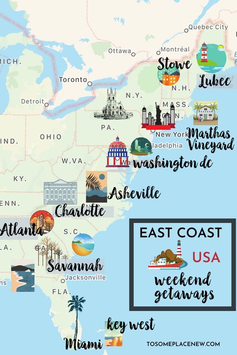 East coast USA vacation ideas East coast map | east coast weekend getaway for couples family or east coast road trips | visit beaches historic places beautiful destinations #beautifulplaces #eastcoast #roadtrip #weekend East Coast Map, Weekend Getaways For Couples, East Coast Usa, East Coast Travel, East Coast Road Trip, Best Weekend Getaways, Vacation Usa, Couple Getaway, Destination Voyage