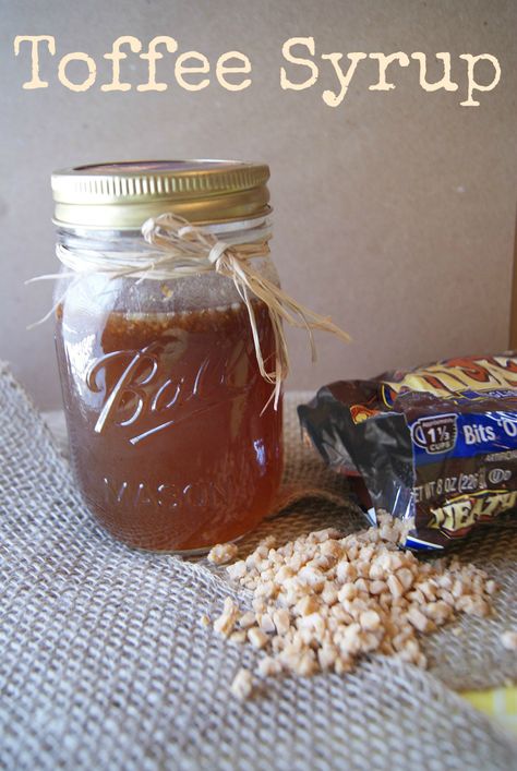 If you love the delicious taste of English Toffee, then this syrup is for you. You will find this has a creamy texture, buttery taste and is sweet as well. This is a fantastic compliment to coffee, hot cocoa, waffles, pancakes, oatmeal or ice cream. This can easily be mixed into adult drinks for fabulous hot toddy. English Toffee Syrup Recipe, Toffee Syrup Recipe, Rum Simple Syrup, Homemade Syrups, Pancakes Oatmeal, Homemade Coffee Syrup, How To Make Toffee, Easy Toffee, Coffee Syrups