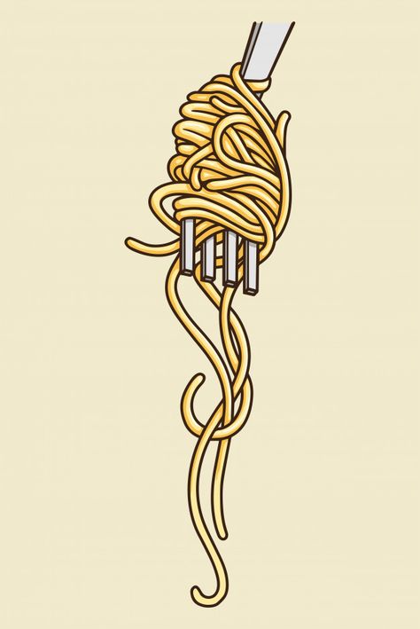 Noodles with fork vector illustration Premium Vector Pasta Vector Illustration, Pasta Fork Illustration, Pasta Illustration Art, Food Design Illustration, Food Illustrations Vector, Pasta Illustration Graphics, Spaghetti Wallpaper, Noodle Wallpaper, Spaghetti Tattoo