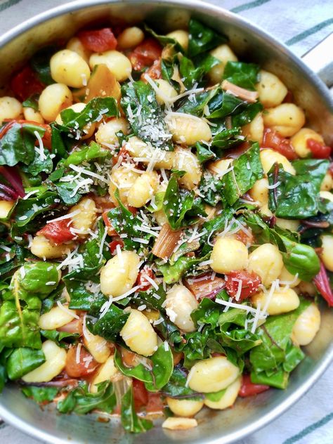 Gnocchi with Swiss Chard and Tomatoes - Ugly Vegan Kitchen Vegan Bean Recipes, Spinach Vegan, Recipes Spinach, Vegan Bean, Swiss Chard Recipes, Chard Recipes, Vegan Beans, Gnocchi Recipes, Vegan Kitchen