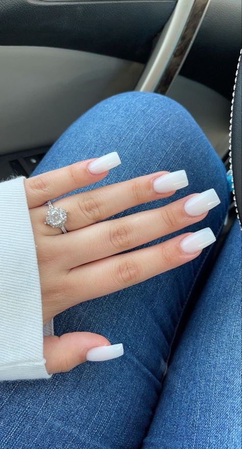 Nail Ideas Rounded Square, White Square Nails Acrylics, Square White Acrylics, White Nails Ideas Square, Square Nails Inspo Summer, Nails For Summer White, White Nails Simple Design, White Nails Square Medium, White Nails With Designs Simple