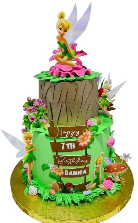 Tinker Bell Birthday Cake, Tinker Bell Cake Ideas, Bolo Da Tinker Bell, Tinkerbell Cake Ideas, Tinker Bell Party Ideas, Choco Moist Cake, Bolo Tinker Bell, Tinker Bell Cake, Tinkerbell Cake Topper