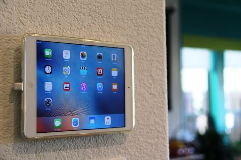 Diy Ipad Wall Mount, Diy Tablet Wall Mount, Smart Home Design Ideas, Family Calendar Organization, Ipad Wall Mount, Tablet Wall Mount, Diy Streamers, Electronics Diy, Wall Partition Design