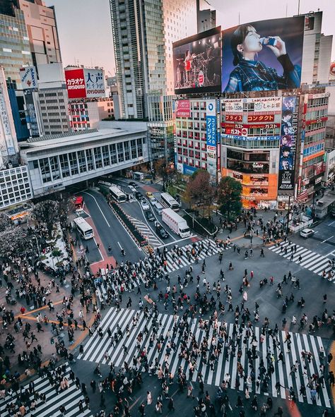 The amazing organized chaos of Shibuya Crossing! For a this view head to the rooftop of Mags Park Building. Best of al... Photo Japon, Photographie New York, Japan Tourist, Tokyo Photography, Beautiful Places In Japan, Materi Bahasa Jepang, Atlanta Skyline, Shibuya Crossing, Tokyo Japan Travel