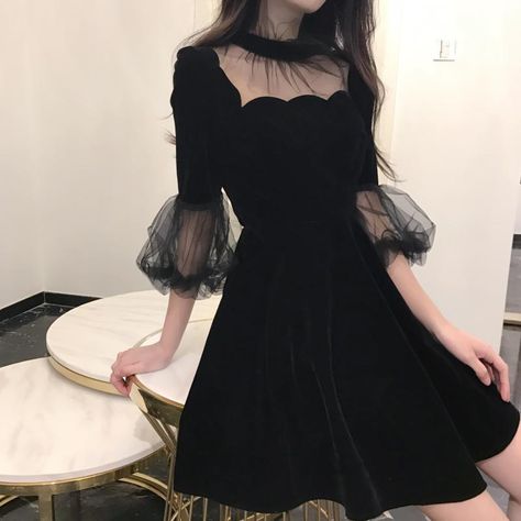 19 New Summer Dress Women Korea Chic Solid Black Ladies Mash Patchwork O-Neck Half Pull Sleeve Empire Vintage Fashion Dresses Semi Formal Dress Black, Black Homecoming Dresses Short, Homecoming Dresses Short Black, Semi Formal Dresses Black, Black Homecoming Dresses, Formal Dress Black, Black Homecoming Dress, Mode Chanel, Short Prom Dresses