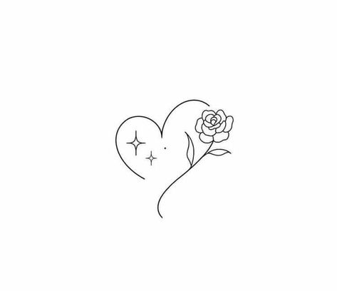 Rose And Heart Tattoo Ideas, Heart Made Of Flowers Tattoo, Two Hearts Intertwined Tattoo, Rose And Star Tattoo, Rose Tattoo Design Outline, Rose Flash Tattoo, Heart Drawing Tattoo, Hearts Tattoos For Women, Floral Heart Tattoo Design