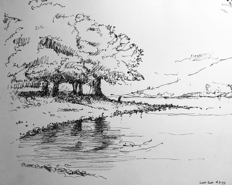 Ink Sketch Landscape, Ink Illustrations Landscape, Ink Nature Drawing, Scenary Sketch Pencil, Pen Sketch Landscape, Ink Landscape Drawing, Landscape Pen Drawing, Landscape Sketch Nature, Forest Ink Drawing