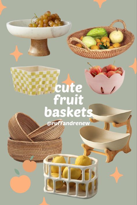 Cute Fruit Bowls For Kitchen, Rattan Fruit Basket, Fruit Holder Ideas, Storing Fruits And Vegetables On Counter, Fruit Counter Storage, Unique Fruit Bowl, Fruit Basket Ideas Kitchen Counter, Fruit Holder Ideas Kitchen, Fruit Organization Kitchens