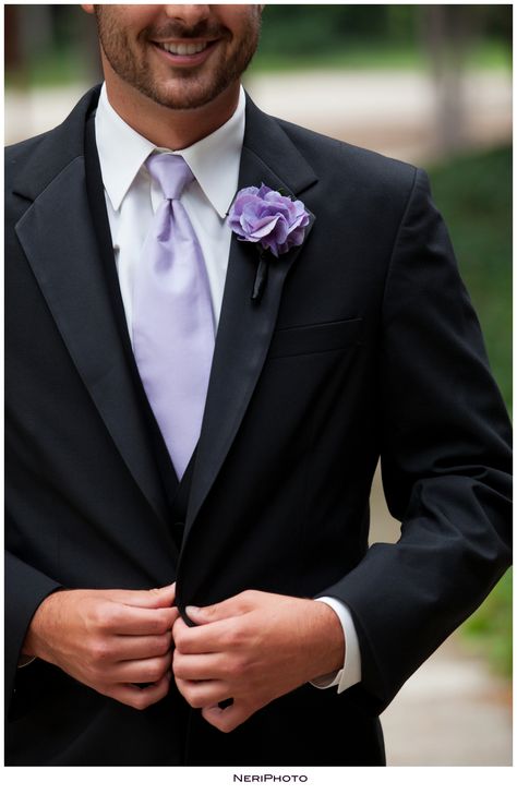 Wedding color inspiration/wedding flowers/summer wedding flowers - photo by www.NeriPhoto.com ©NeriPhoto Tuxedo With Purple Accents, Black Tux With Purple Accents, Black Tux With Purple Tie, Lilac Tuxedo Wedding, Black Suit With Lavender Tie, Purple Tie Black Suit, Black Tux Purple Tie, Black Suit With Lilac Tie, Black Suit Lilac Tie