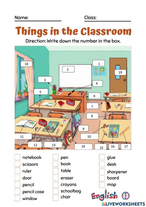 Things In School Worksheets, Classroom Things Worksheet, Things In Classroom Worksheet, Things In The Classroom Worksheet, My Classroom Worksheets, School Things Worksheet For Kids, In The Classroom Worksheet, School Things Worksheet, English Class Activities