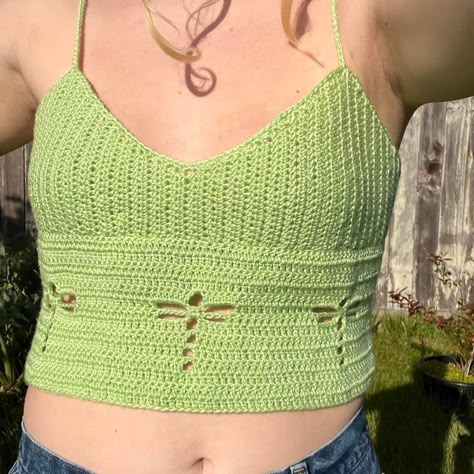 Look what I just found on Depop 🙌 https://depop.app.link/XYtG1XtX0rb Dragonfly Crochet Top, Grey Crochet Top, Dragonfly Crochet, Green Crochet Top, Crochet Halter Top, Crochet Ladies Tops, Cardigan Design, Green Dragonfly, Crochet Dragon