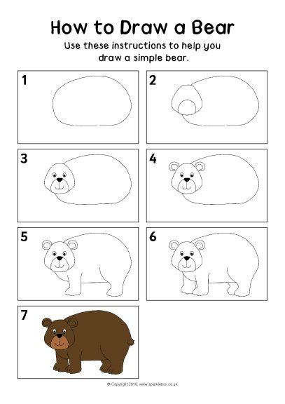 How to Draw a Bear Instructions Sheet (SB11506) - SparkleBox How To Paint A Bear, Bear Directed Drawing, How To Draw Bear, Draw Bear, Draw A Bear, Directed Drawing Kindergarten, Kindergarten Drawing, Bear Hunt, Drawing Lessons For Kids