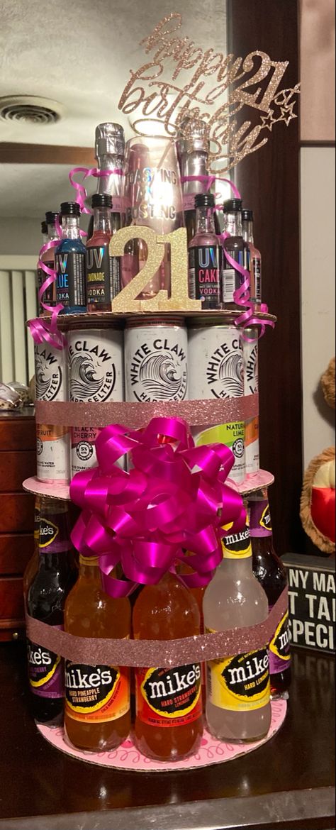 Booze Birthday Cake, 21st Birthday Booze Cake, Shooter Cake 21st, 21st Birthday Shooter Cake, 21 First Birthday Cake, Booze Basket Ideas Fun, 21st Birthday Games Ideas, 21st Birthday Cake Ideas For Guys, Booze Basket Ideas