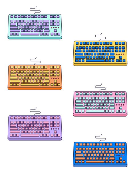 Keyboard Illustration Design, Keyboard Drawing Easy, Keyboard Drawing, Keyboard Illustration, Pc Drawing, Retro Keyboard, Human Shadow, Mockup Template Free, Color Drawing