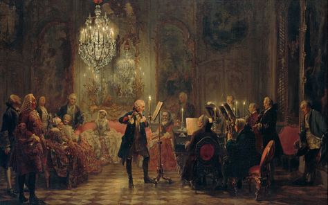 people gathering and listening to music wallpaper #painting #artwork #Prussia #concerts #king oil painting classic art #chandeliers #musician #flute #piano #candles Frederick the Great #1080P #wallpaper #hdwallpaper #desktop Adolph Menzel, History Wallpaper, Frederick The Great, Music Painting, Sebastian Bach, Art Classique, Music Wallpaper, Painting Wallpaper, Classical Art