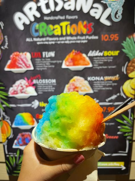 Hawaii Ice Cream, Hawaiian Shaved Ice Aesthetic, Hawaii Shaved Ice, Shave Ice Hawaii, Shaved Ice Recipe, Hawaii Birthday, Kona Ice, Happy Ice, Ice Aesthetic