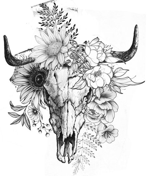 Tattoo Ideas Female Different, Cow Skull Mandala Tattoo, Western Cow Tattoos For Women, Bill Skull With Flowers Tattoo, Back Of Calves Tattoos For Women, Longhorn Floral Tattoo, Longhorn Sleeve Tattoo, Cow Skull Tattoo On Thigh, Tattoo Cover Up Ideas For Women Thigh