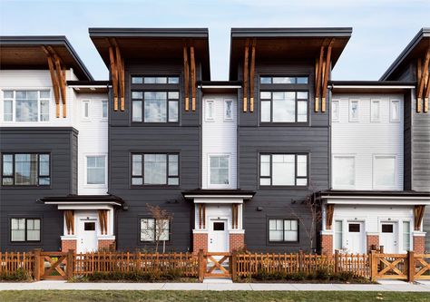 6 new Vancouver region townhomes now selling under $800k Vancouver Townhouse, West Vancouver Homes, Vancouver Luxury Homes, Vancouver Heritage House, Vancouver Neighborhoods, Fraser Hill, Laminate Hardwood Flooring, Black Window Frames, Farmhouse Architecture