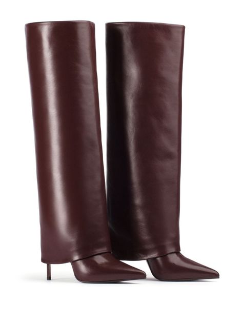 Find LE SILLA Andy 120mm Laye Leather Boots on Editorialist. dark red nappa leather smooth grain layered design knee-high pull-on style pointed toe 120mm stiletto heel Dark Red Boots, Red Leather Boots, Fall Boots, Devil Wears Prada, Dirty Martini, 3 Shoes, Red Boots, Aesthetic Shoes, Layered Design