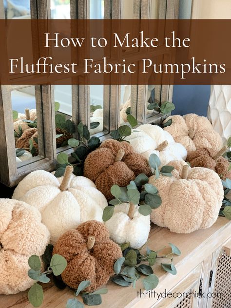 Fall Fabric Pumpkins Diy, How To Sew Fabric Pumpkins, How To Make Pumpkin Stems For Crafts, How To Make Stuffed Fabric Pumpkins, Chenille Pumpkins Tutorial, Pumpkins Diy Decorations, Halloween Fabric Pumpkins, Make Your Own Fall Decor, Halloween Fall Decor Diy