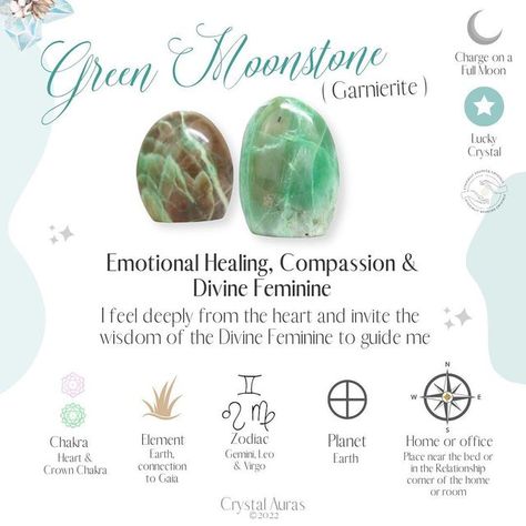 Green Moonstone Crystal Meaning, Green Moonstone Meaning, Sunrise Ritual, Crystal Magick, Gemini Leo, Green Moonstone, Chakra Health, Earth Green, Zodiac Elements