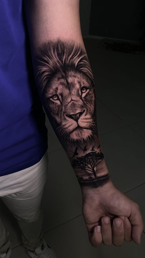 Lion With Lightning Tattoo, Lion Tattoo Designs For Men, Men’s Lion Tattoo, Lion Tree Tattoo, Eagle And Lion Tattoo, Lion Forearm Tattoo For Men, Lion Zodiac Tattoo, Realistic Lion Tattoo Design, Family Tree Tattoo For Men