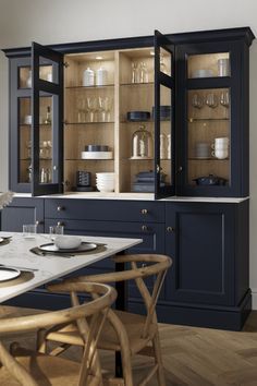 Kitchen Dressers Ideas, Navy Display Cabinet, Howdens Kitchen Dresser, Modern Kitchen Dresser Unit, Navy Kitchen Decorating Ideas, Howdens Dresser, Kitchen Dresser Unit, Kitchen Dresser Modern, Crockery Storage Cabinets