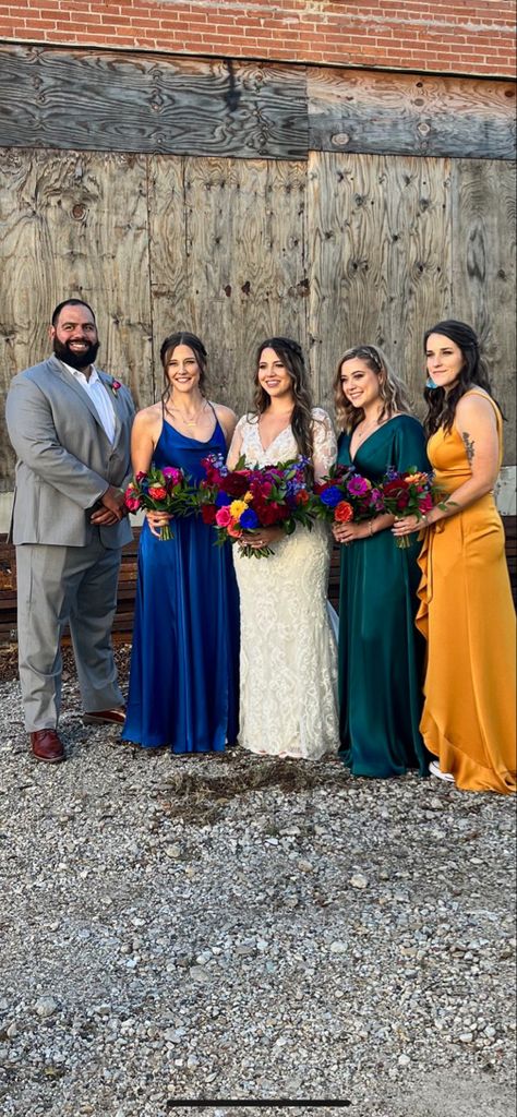 Fall Bridesmaid Dresses Mismatched Jewel Tones, Jewel Tone Groomsmen Attire, Jewel Wedding Colors, Jewel Tone Bridesmaid, Fall Bridesmaids, Fall Bridesmaid Dresses, Jewel Tone Wedding, Mismatched Bridesmaid Dresses, Jewel Colors