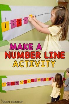 POST-IT NUMBER LINE ACTIVITY: A quick and easy preschool math activity; a number sense activity; a homeschool math activity; playing preschool; quick and easy indoor activity from Busy Toddler Number Line Activity, Number Line Activities, Easy Math Activities, Line Math, Preschool Math Games, Number Sense Activities, Activity For Preschoolers, Prek Math, Numbers Preschool