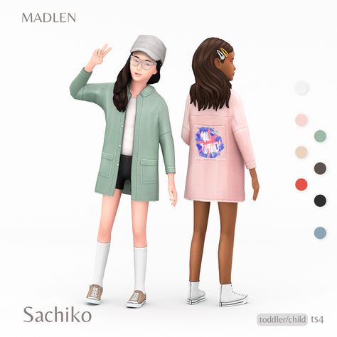 Sachiko Outfit | Madlen on Patreon Sims 4 Kids Cc, The Sims 4 Kids, The Sims 4 Bebes, Lotes The Sims 4, Sims 4 Toddler Clothes, Sims Baby, Sims 4 Cc Kids Clothing, Outfit Oversize, Pelo Sims