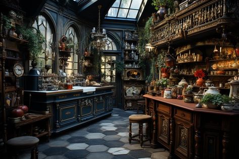 Enchanted Realms: The Allure of Dark Academia Decor Dark Academia Shop, Dark Academia Aesthetic Home, Dark Academia Interior Design, Cozy Dark Academia, Dark Academia House, Dark Academia Kitchen, Dark Cottagecore House, Moody Maximalist, Academia House